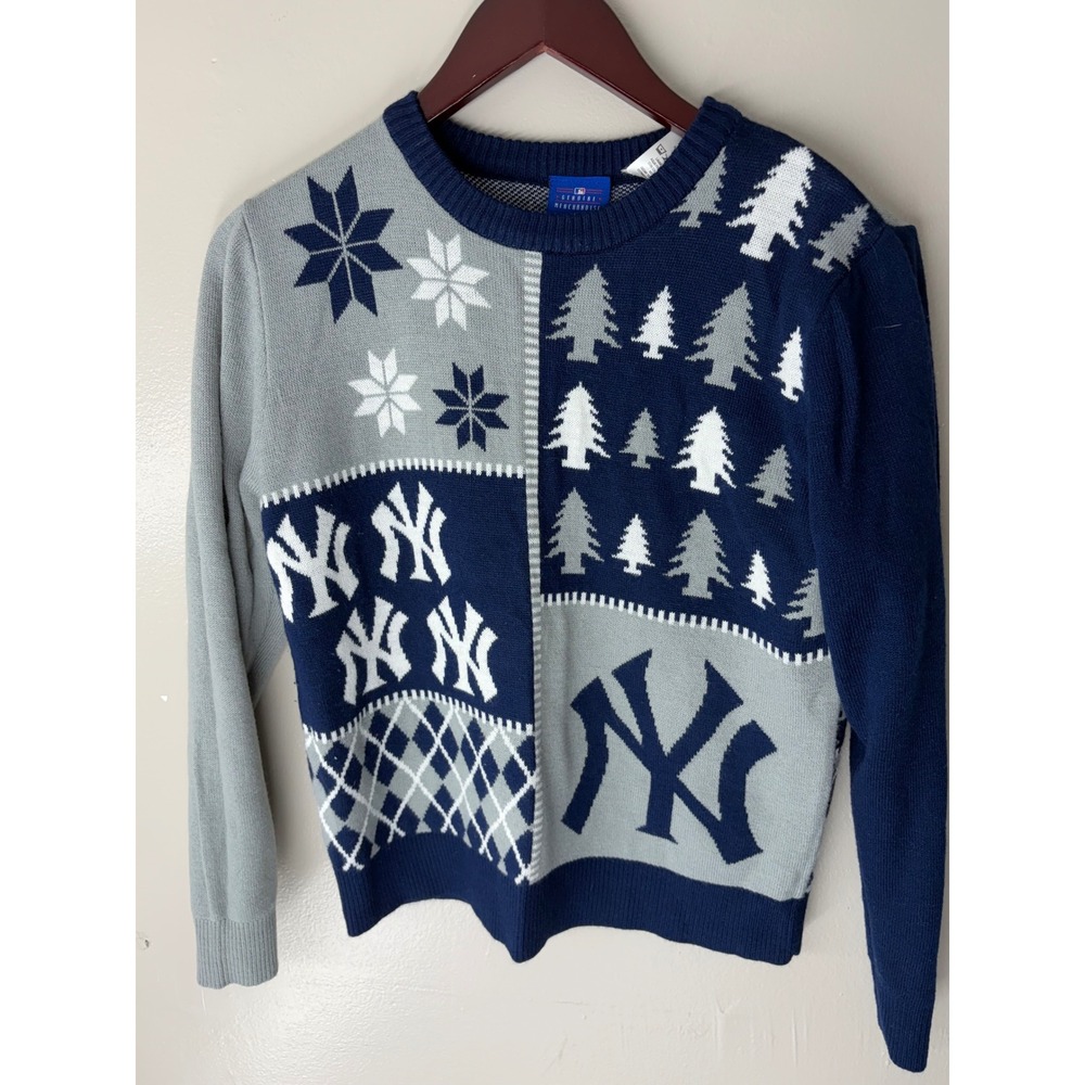 New York Yankees MLB Holiday Sweater Navy Gray XL 18 Genuine Stuff STA0814-00001